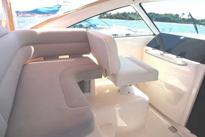 Slide: The Image of Interior of 2016 Tiara Yachts 4300 Open, featuring plush seating and sleek design. - 29