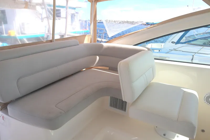 Slide: The Image of Luxurious seating area on 2016 Tiara Yachts 4300 Open, featuring elegant design and comfort. - 31
