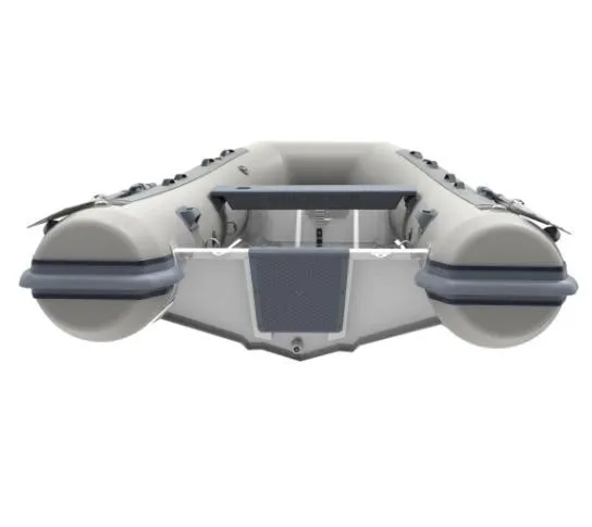 Slide: The Image of 2025 Highfield Classic 340 inflatable boat, front view, gray and white design. - 3