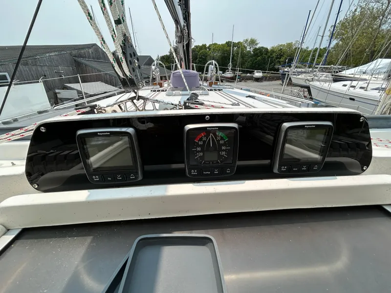 Slide: The Image of Sailing instruments on a 1994 Freedom 45 Aft Cockpit yacht dashboard. - 10