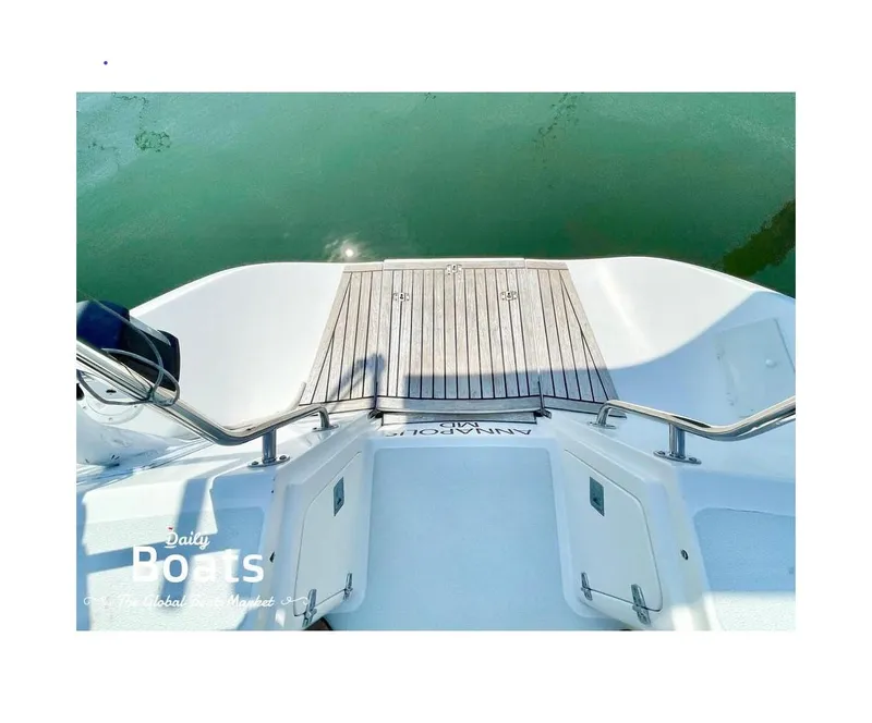 Slide: The Image of Aft cockpit view of 1994 Freedom 45 sailboat with teak deck and railing. - 7