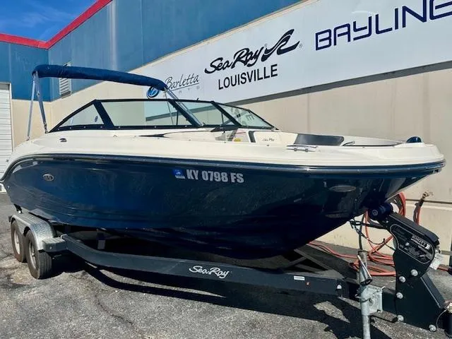 Slide: The Image of 2018 Sea Ray SPX 210 boat on trailer at dealership, Louisville. - 3
