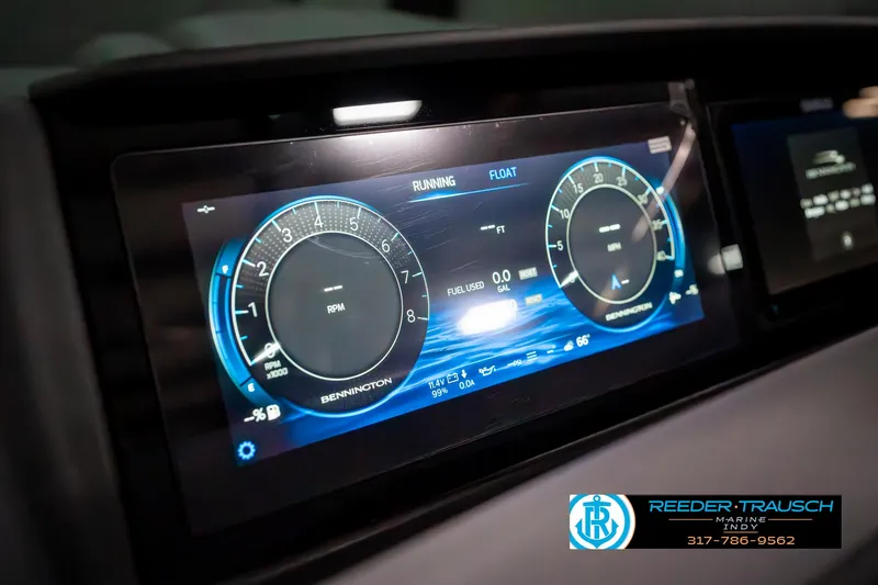 Slide: The Image of Digital dashboard of 2025 Bennington 23 RSBWA boat, displaying RPM and fuel levels. - 39