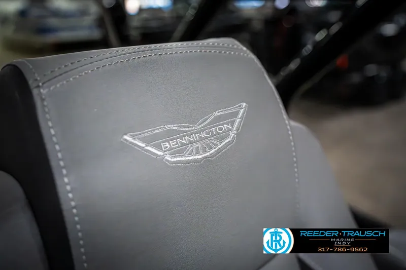 Slide: The Image of Bennington 23 RSBWA 2025 boat seat with embroidered logo, showcased by Reeder-Trausch Marine. - 47