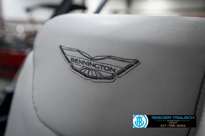 Slide: The Image of Close-up of 2025 Bennington 25 LPD seat with embroidered logo. - 47