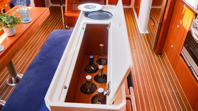 Slide: The Image of Hanse 505 yacht interior with built-in wine storage, 2018 model. - 21