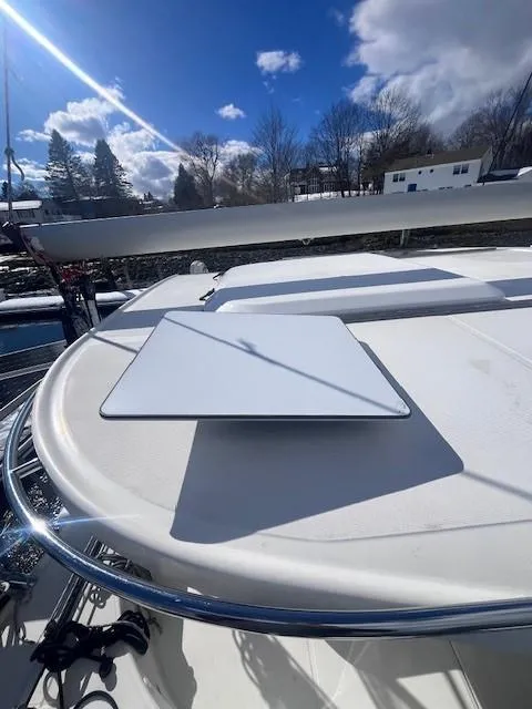 Slide: The Image of Nautitech 402 catamaran deck under clear blue sky, 2011 model. - 17