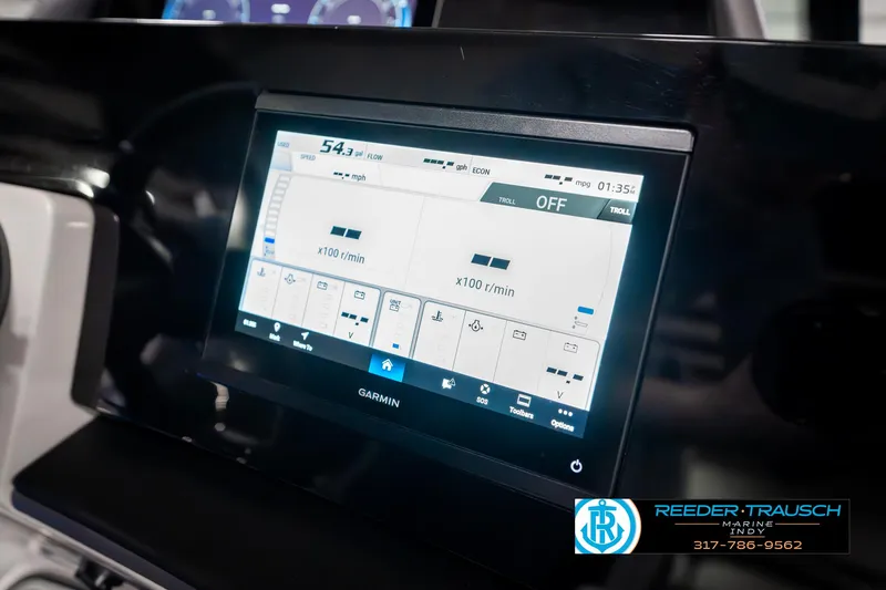 Slide: The Image of Touchscreen display on 2025 Bennington QX SB T2 boat dashboard, featuring Garmin interface. - 45