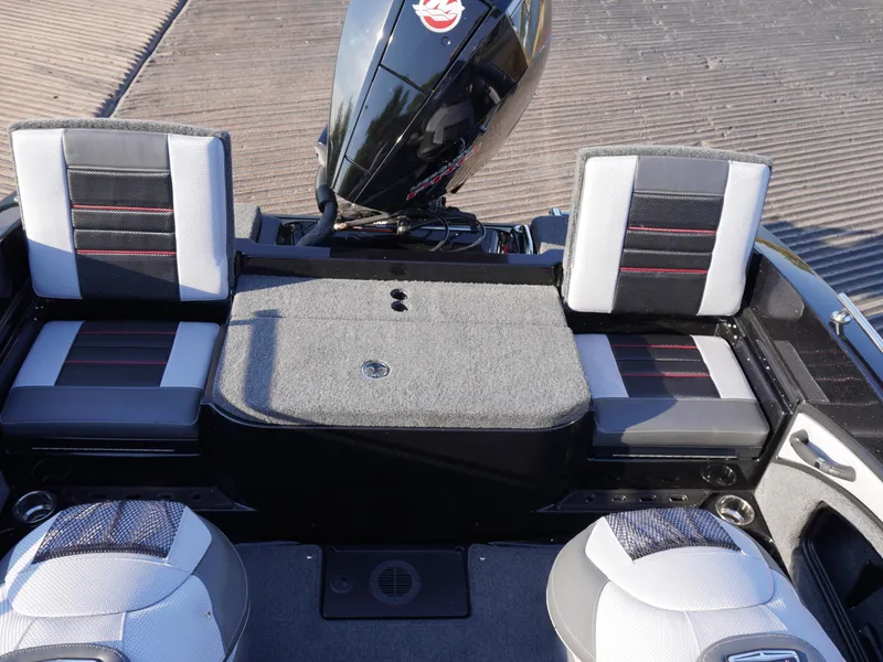 Slide: The Image of 2025 Ranger 1880MS boat interior with seating and motor, showcasing modern design and functionality. - 9