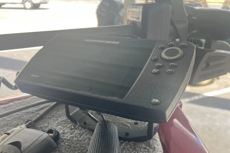 Slide: The Image of Fishfinder device on a 2022 Tracker Super Guide V 16 SC boat. - 11