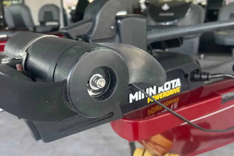 Slide: The Image of 2022 Tracker Super Guide V 16 SC with Minn Kota PowerDrive motor detail. - 12