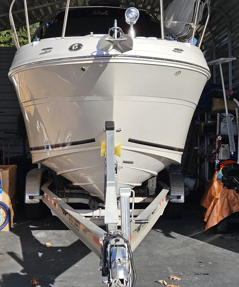 Slide: The Image of 2006 Sea Ray 270 Amberjack boat on trailer in storage. - 8