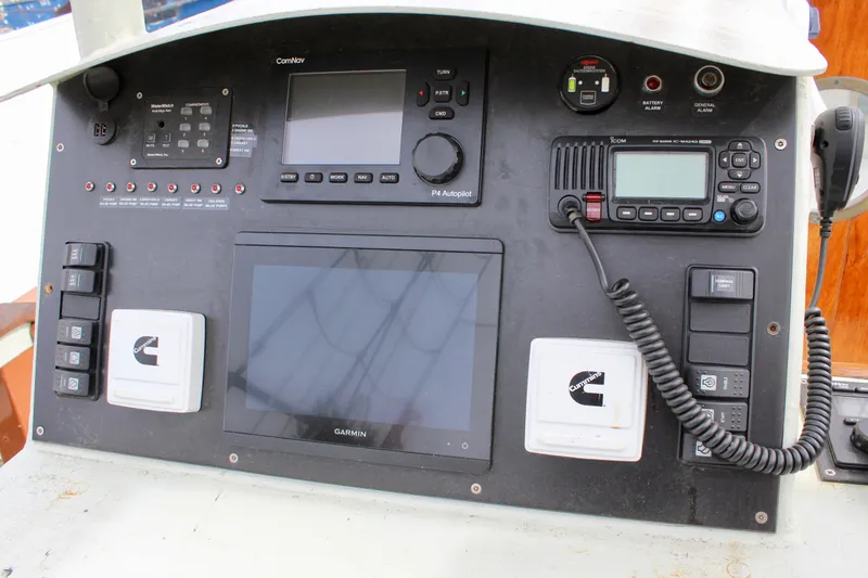 Slide: The Image of Control panel of 1988 Lahaina Welding Co. Square Topsail Ketch with navigation and communication equipment. - 35