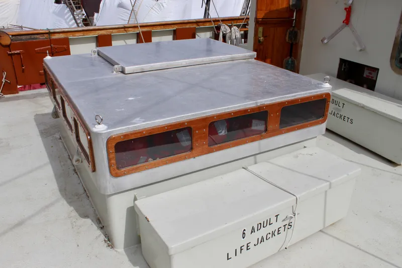 Slide: The Image of Square topsail ketch deck with life jacket storage, Lahaina Welding Co., 1988. - 8