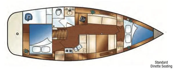 Slide: The Image of Floor plan of a 2011 Hunter e36 sailboat with standard dinette seating. - 1
