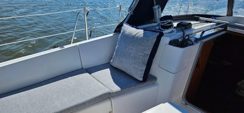Slide: The Image of Cozy seating area on a 2011 Hunter e36 sailboat with ocean view. - 34