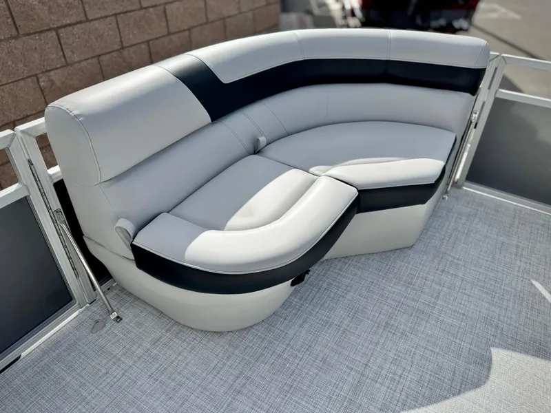 Slide: The Image of 2025 Berkshire 20 CRSE boat seating with modern gray and black upholstery. - 10