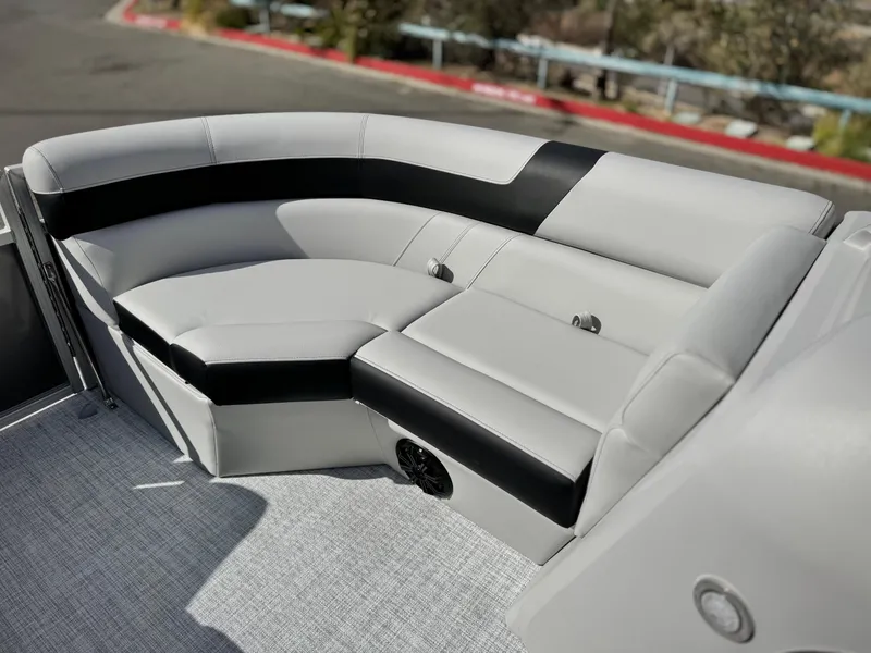 Slide: The Image of 2025 Berkshire 18 CR SE boat interior with sleek, modern seating design. - 10