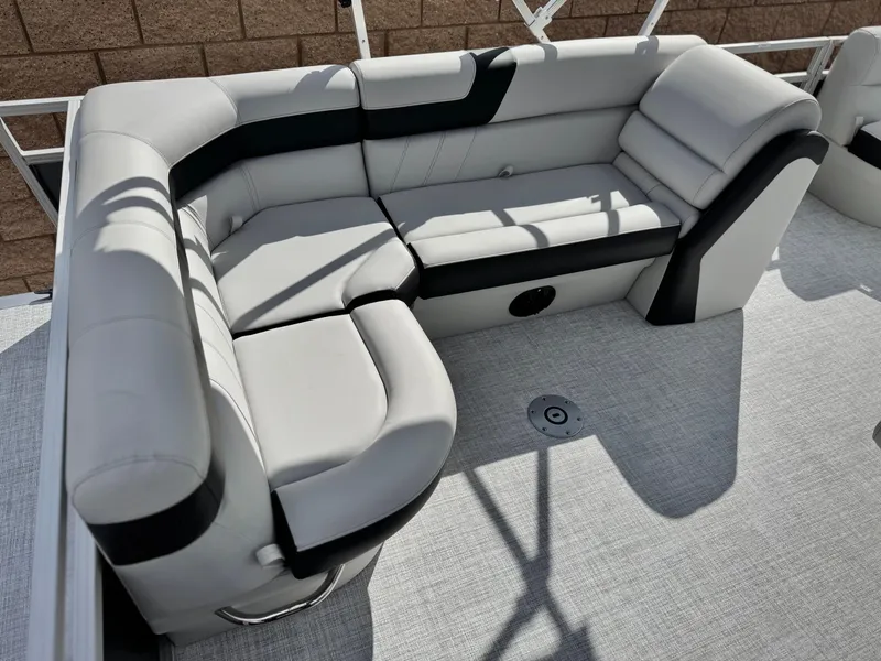 Slide: The Image of 2025 Berkshire 18 CR SE boat interior with sleek, modern seating design. - 13