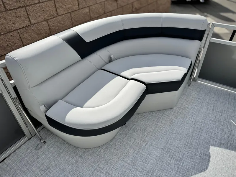 Slide: The Image of Luxurious seating on 2025 Berkshire 18 CR SE pontoon boat, featuring sleek design and comfort. - 9