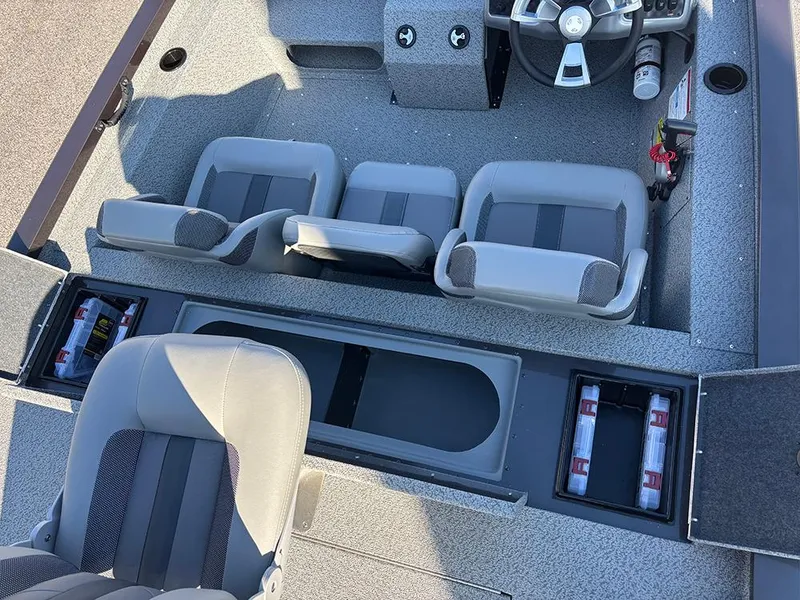 Slide: The Image of 2025 G3 Sportsman 1710 boat interior with seating and storage compartments. - 21