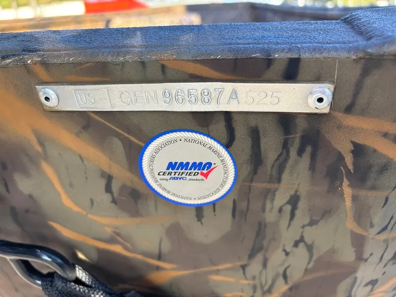 Slide: The Image of 2025 G3 Gator Tough 16 FL boat with NMMA certification and serial number plate. - 20