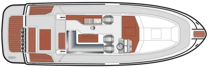 Slide: The Image of Top view layout of a 2015 Sargo 36 Fly boat, showcasing interior and deck design. - 23