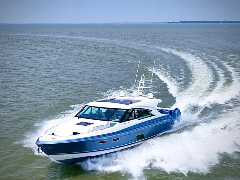 Slide: The Image of 2023 Formula 500 Super Sport Crossover cruising on open water. - 1
