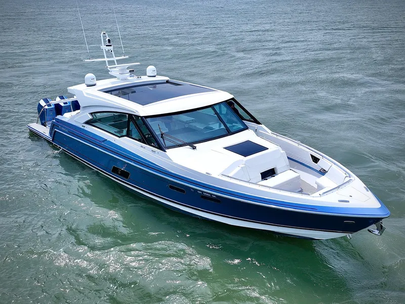 Slide: The Image of 2023 Formula 500 Super Sport Crossover boat cruising on open water. - 6