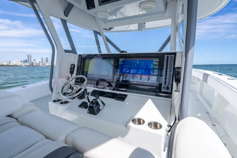 Slide: The Image of Freeman 42 boat cockpit with modern navigation system, ocean view, 2017 model. - 24