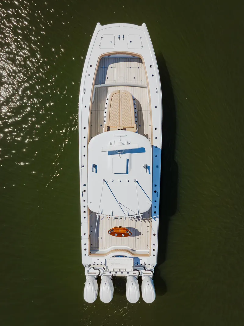 Slide: The Image of Aerial view of 2025 Freeman 38 boat on water. - 11