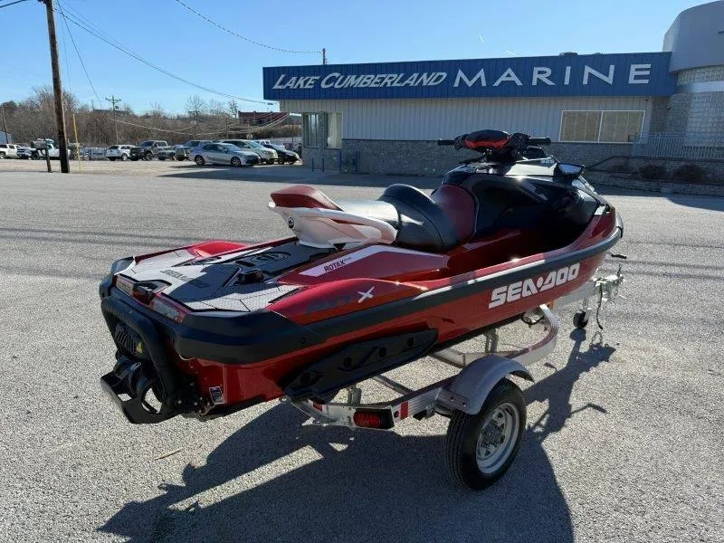 Slide: The Image of 2024 Sea-Doo RXT-X 325 jet ski on trailer at Lake Cumberland Marine. - 10