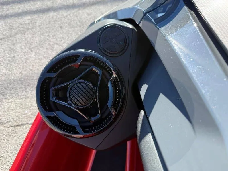 Slide: The Image of Close-up of 2024 Sea-Doo RXT-X 325 speaker system on a red watercraft. - 23