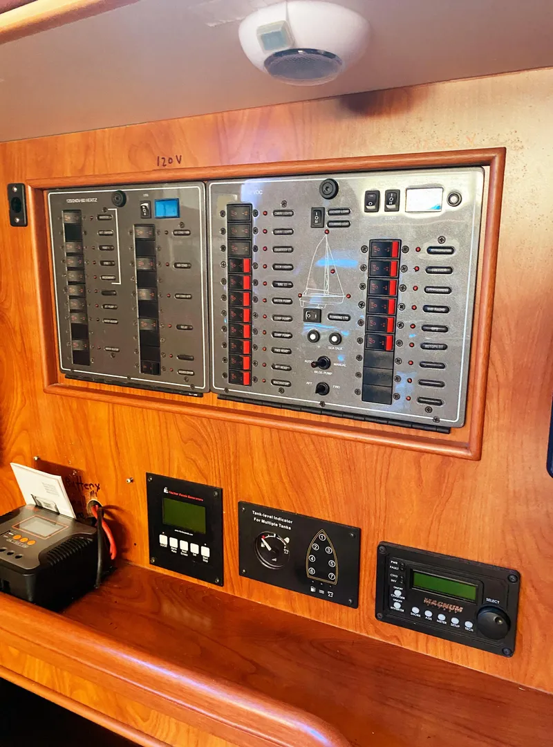 Slide: The Image of Electrical control panel on a 2012 Hunter 50 Aft Cockpit yacht. - 31