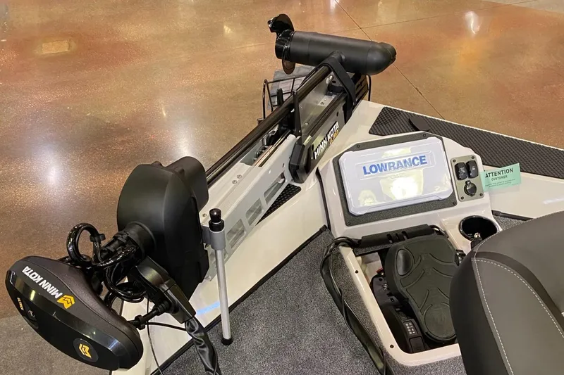 Slide: The Image of 2025 Ranger RT198P boat with Lowrance electronics and Minn Kota trolling motor. - 5