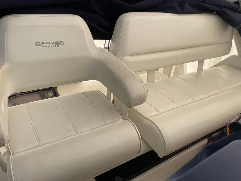 Slide: The Image of White leather seating on 2001 Carver 356 Aft Cabin Motor Yacht. - 6