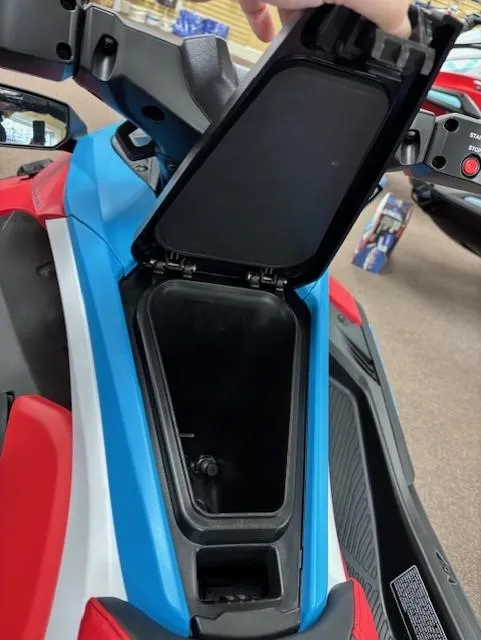 Slide: The Image of 2025 Yamaha WaveRunner JetBlaster DLX 3-Up with open storage compartment, showcasing vibrant design. - 5