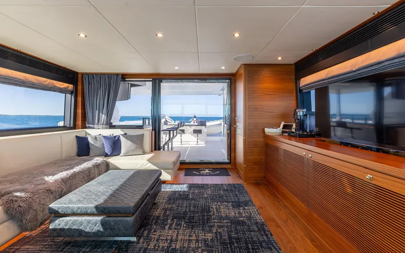 Slide: The Image of Luxurious interior of 2022 Horizon FD 92 yacht with ocean view and modern furnishings. - 20