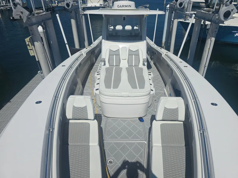 Slide: The Image of 2024 Invincible 43 Open Fisherman boat with spacious seating and modern design. - 2