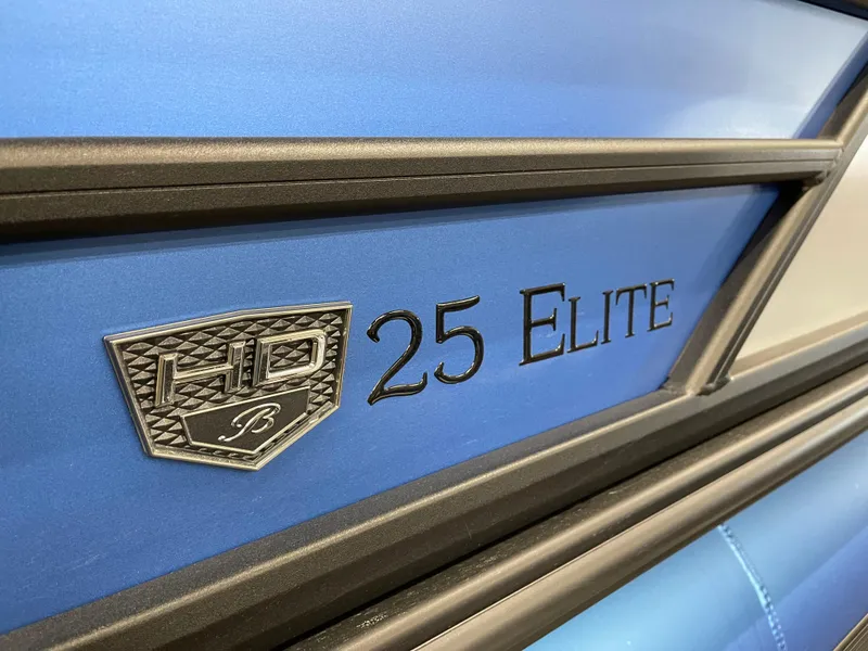 Slide: The Image of 2025 Bentley Pontoons Elite 253 Swingback Tower, blue exterior detail. - 7