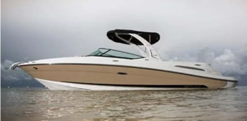 Slide: The Image of 2015 Sea Ray 270 SLX boat on water under cloudy sky. - 4
