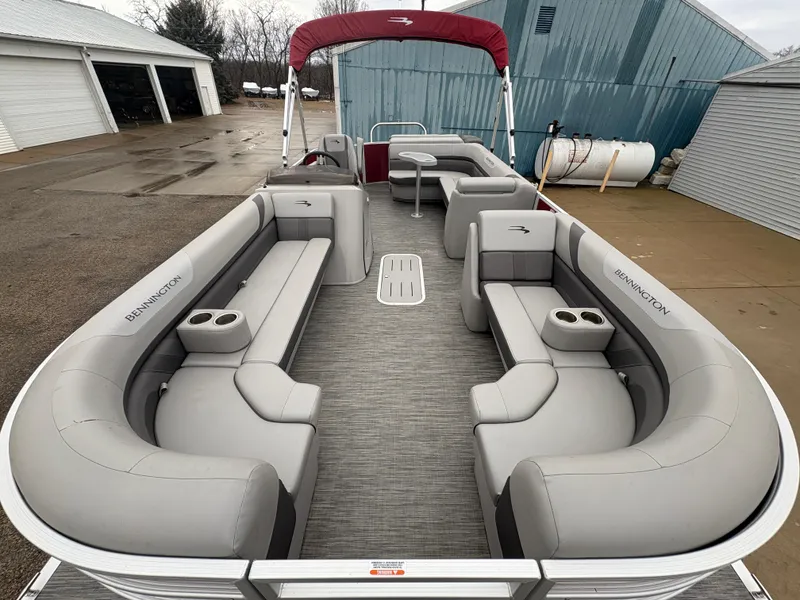 Slide: The Image of 2020 Bennington 22 SLX pontoon boat with spacious seating and modern design. - 14