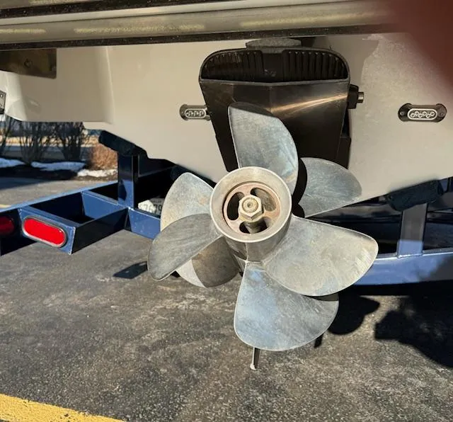 Slide: The Image of Propeller of a 2016 Regal 2800 Bowrider boat on a trailer. - 35