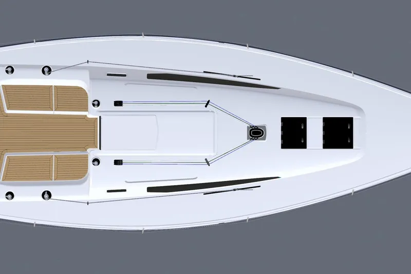Slide: The Image of Top view of 2026 J Boats J/36 sailboat deck, featuring sleek design and wooden accents. - 20