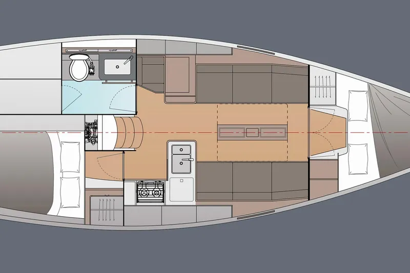 Slide: The Image of Floor plan of 2026 J Boats J/36 sailboat interior layout with cabins and amenities. - 21
