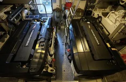 Slide: The Image of Engine room of 2018 Prestige 680 yacht with dual Volvo Penta engines. - 24
