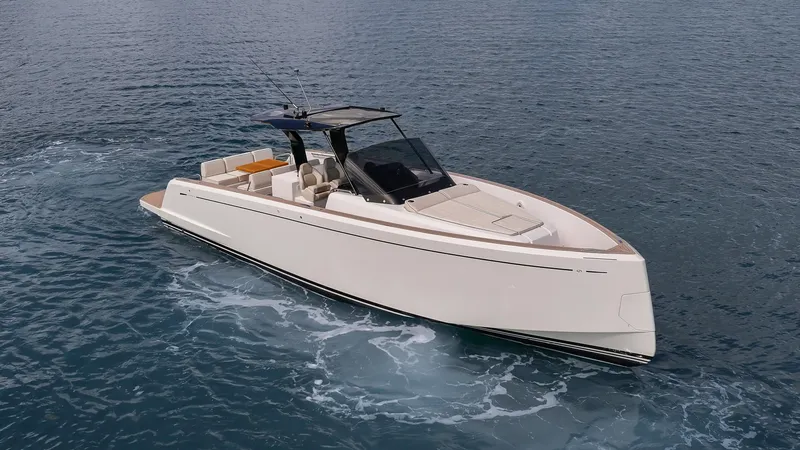 Slide: The Image of 2025 Pardo Yachts 38 cruising on open water, showcasing sleek design and luxury features. - 4