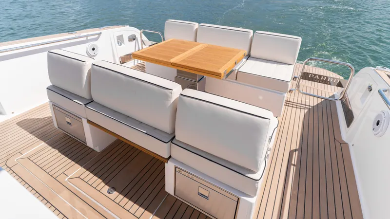 Slide: The Image of Luxurious 2025 Pardo Yachts 38 with elegant seating and teak deck. - 17