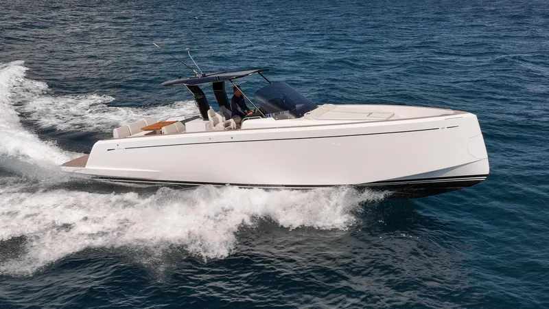 Slide: The Image of 2025 Pardo Yachts 38 cruising on open water, showcasing sleek design and performance. - 41