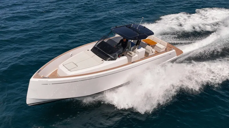 Slide: The Image of 2025 Pardo Yachts 38 cruising on open water, showcasing sleek design and performance. - 9